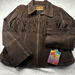 VTG Y2K NWT Mudd Jeans K22173MS Leather Suede Fringe Stud Western Jacket Sz XL